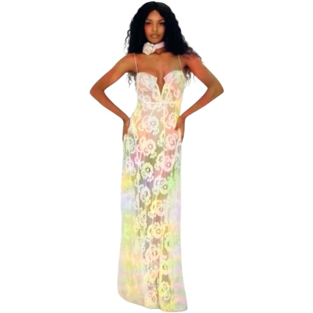 For Love & Lemons Blossoms Maxi Dress Size Medium in soft pink yellow NWT